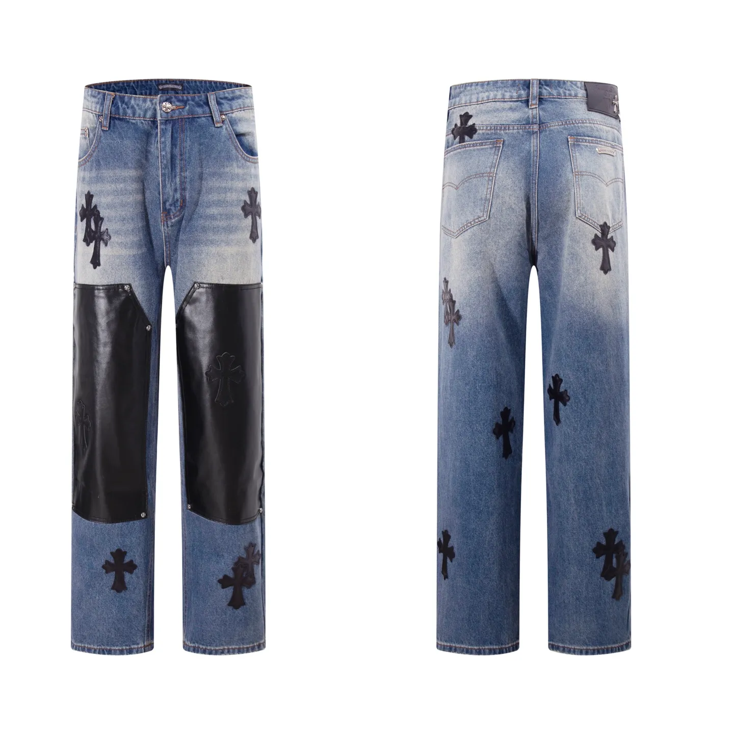 P260 Style number: H86 Croxin & 𝐂𝐡𝐫𝐨𝐦𝐞 𝐇𝐞𝐚𝐫𝐭 ss25 blue black leather oversized leather jeans. Styles with different washed textures are very friendly to people with thin legs. The slightly flared version perfectly modifies the leg shape. The timeless and moderate length makes it easy to match and match. It is the basis for various styles and is a must-have in your wardrobe! The fabric is stiff but also makes the upper body soft without losing texture. The washing process is even more perfect. It is a must-have item for everyone! ! ! Washed wheat, hang tag, pants label, three labels complete Color: blue Size: 30-32-34-36